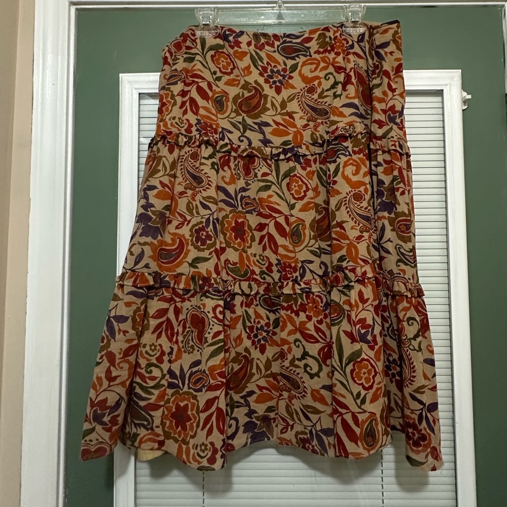 LRL Ralph Lauren Gauzy Paisley Printed Floral Skirt Sz 16